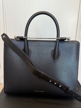 Strathberry midi tote (black saffiano leather/silver hardware) new without tags